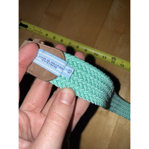 les canebiers Aqua Blue Brown Leather Canvas Braided Belt XS